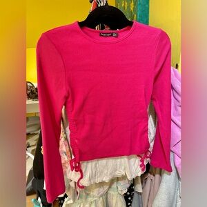 Nasty Gal Petite Long Sleeve Ruched Side Ribbed Pink Top